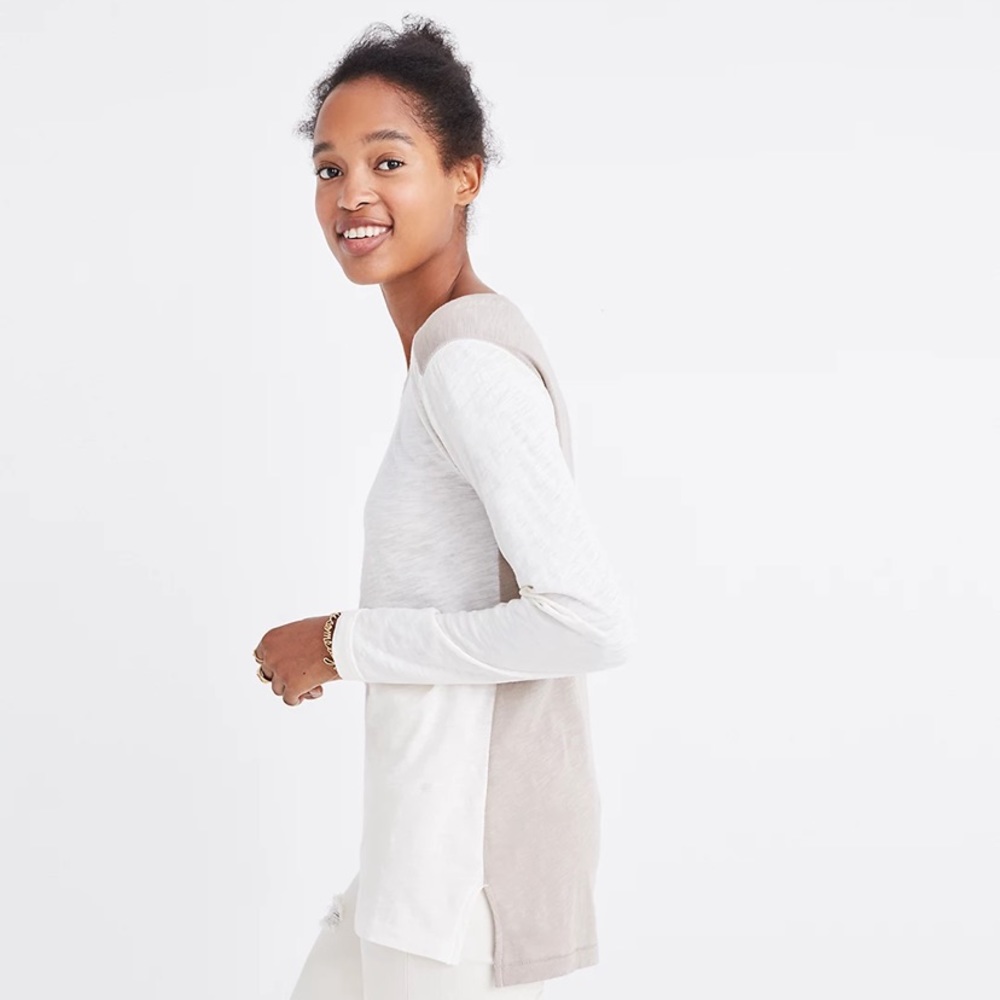 Madewell Whisper Cotton Long Sleeve Crew Neck Tee in Colorblock size S